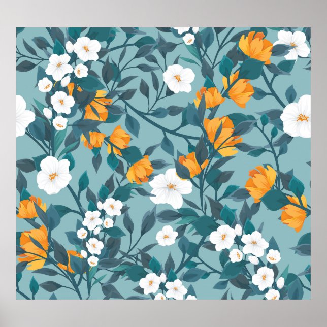 Apple Floral: Blühendes Mustermotiv. Poster (Vorne)