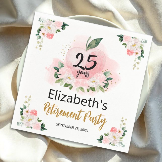 Apple Floral Teacher Retirement Party Serviette (Von Creator hochgeladen)