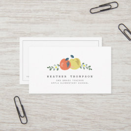 Apple Floral White Simple Teacher Business Card Visitenkarte