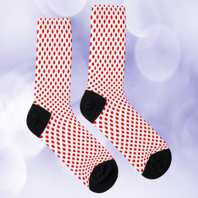 Apple Fruit Red Pattern Socken (A pair of socks with a pattern of red apples with green leaves.)