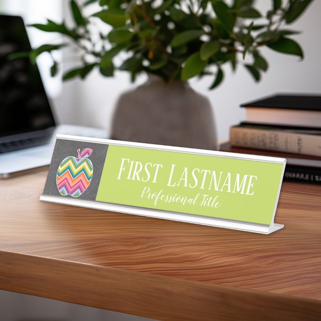 Apple für benutzerdefinierte Lehrer mit trendy Zic Schreibtischnamensplakette (Teacher Desk Name Plate - Great Teacher Appreciation Gift or Classroom Decor)