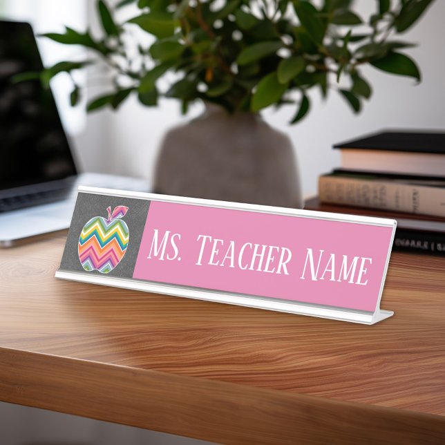 Apple für benutzerdefinierte Lehrer mit trendy Zic Schreibtischnamensplakette (Teacher Desk Name Plate - Great Teacher Appreciation Gift or Classroom Decor)