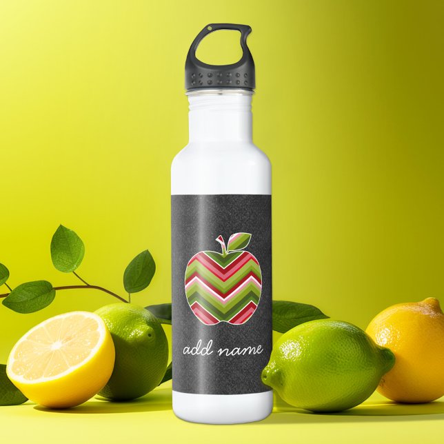 Apple für benutzerdefinierte Lehrer - Zickzack rot Edelstahlflasche (Personalized water bottle - apple)