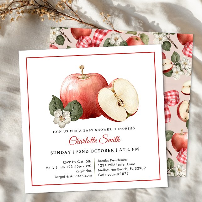 Apple Gingham Bow Fall Baby Shower Einladung (Apple Baby Shower Invitation)