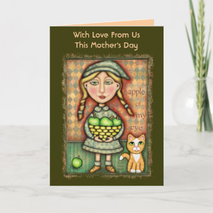 Apple Girl & Cat Art Grußkarte für Mutter-Kind Karte