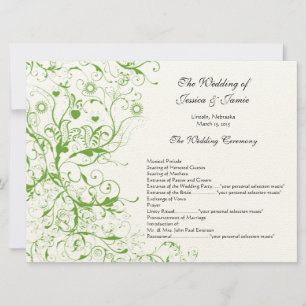 Apple Green Birds Swirl Wedding Order of Service Einladung