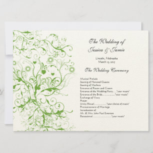 Apple Green Black Birds Swirl Order of Service Einladung