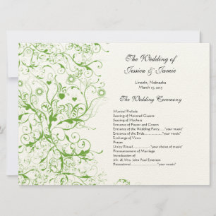 Apple Green Black Birds Swirl Order of Service Einladung