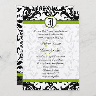 Apple Green & Black Damask Einladung