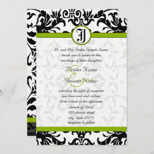 Apple Green & Black Damask Einladung
