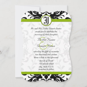 Apple Green & Black Damask Einladung