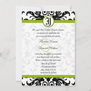 Apple Green & Black Damask Einladung
