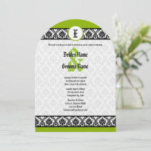 Apple Green & Black Damask Einladung