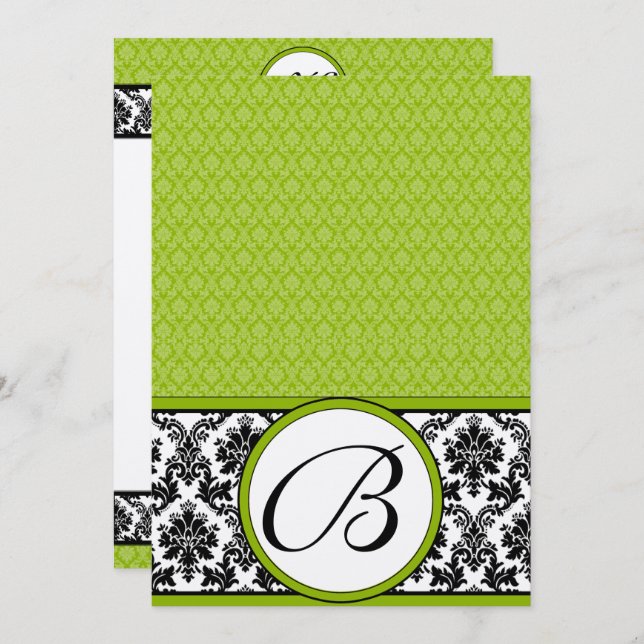 Apple Green & Black Damask Einladung (Vorne/Hinten)