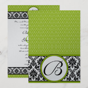 Apple Green & Black Damask Einladung