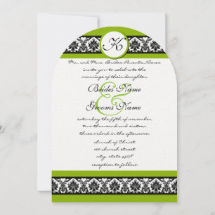 Apple Green & Black Damask Einladung