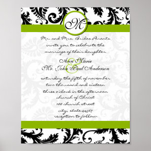 Apple Green Black Damask Einladung Poster