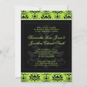 Apple Green & Black Damask Einladung zur Hochzeit