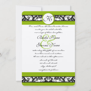 Apple Green Black Damask Wedding lädt Wide Band ei Einladung