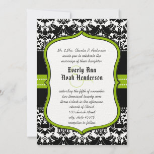 Apple Green Black Love Bird Damask Wedite Einladung