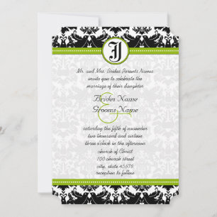 Apple Green Black Love Bird Damask Wedite Einladung