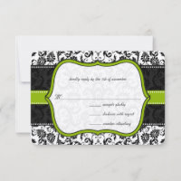 Apple Green Black Vintag Damask Wedding Einladung