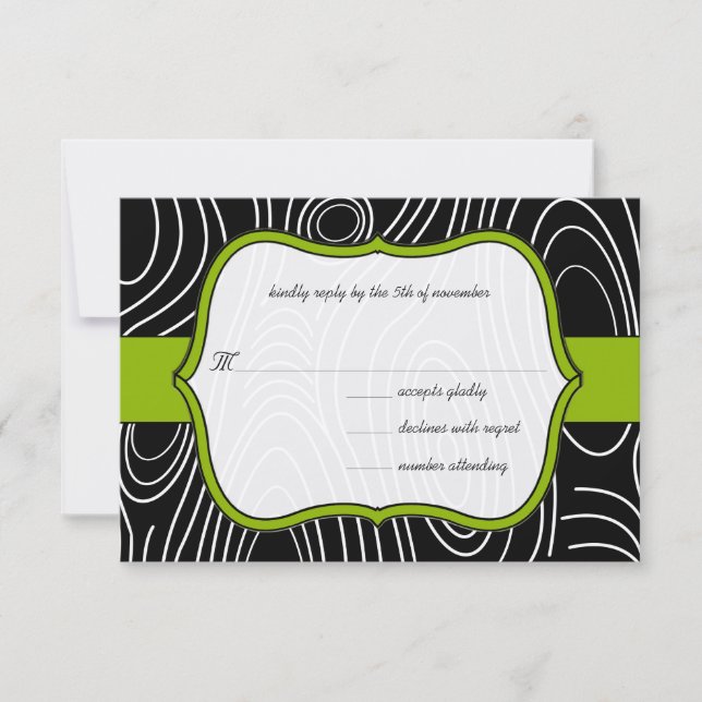 Apple Green & Black Wood Grain Wedding RSVP Karte (Vorderseite)
