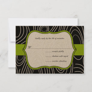 Apple Green & Black Wood Grain Wedding RSVP Karte
