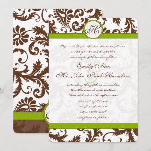 Apple Green & Brown Damask Einladung