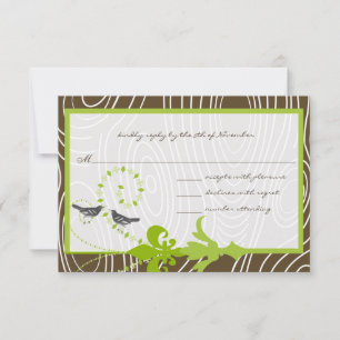 Apple Green Brown Wood Grain Bird Response Card RSVP Karte