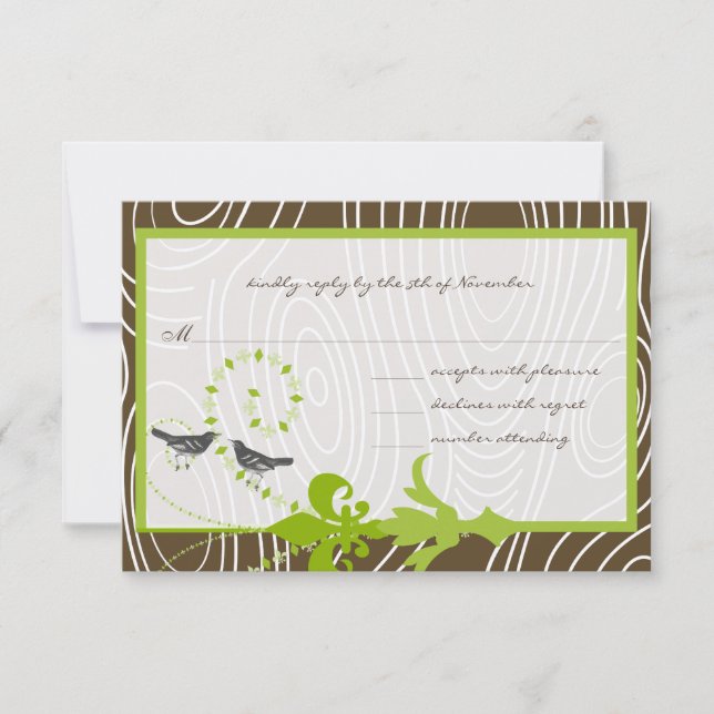 Apple Green Brown Wood Grain Bird Response Card RSVP Karte (Vorderseite)