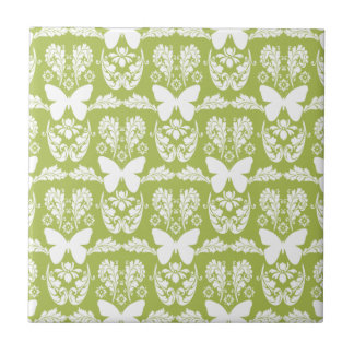Apple Green Butterfly Damask Keramik Tile Trivet Fliese