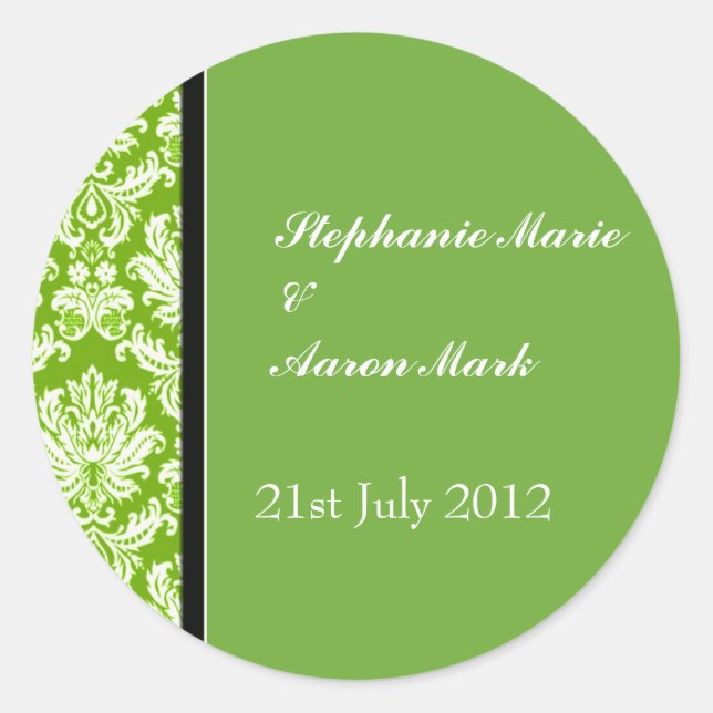 Apple Green Classic Damask Wedding Label Sticker (Vorderseite)