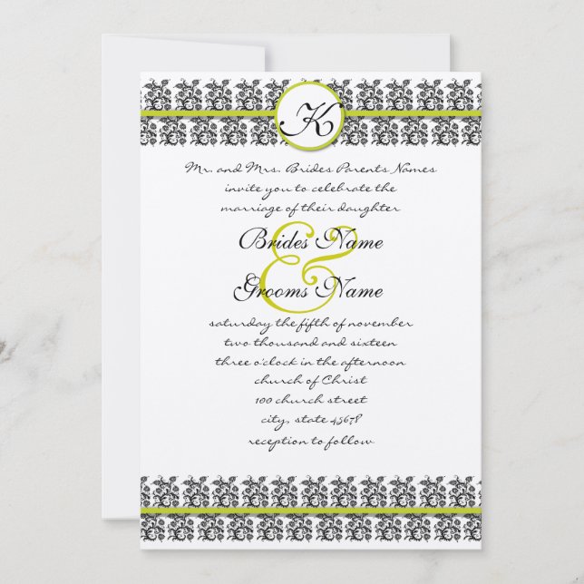 Apple Green Damask Borders Wedding Invitation Einladung (Vorderseite)
