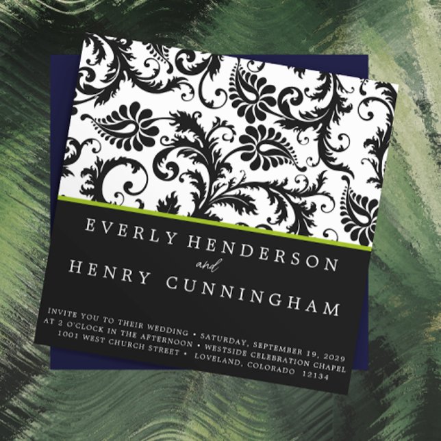 Apple Green Damask Monogram Wedding Einladung (Von Creator hochgeladen)