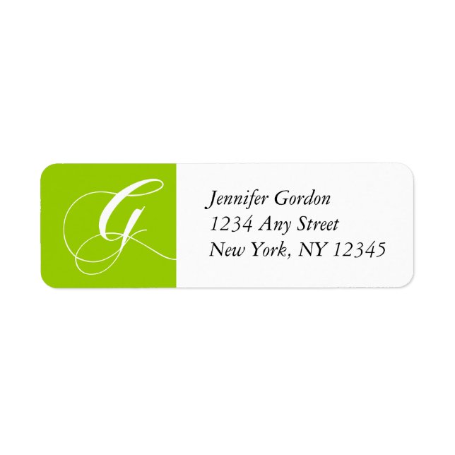 Apple Green Elegant Monogram G Return Adress Label (Vorne)
