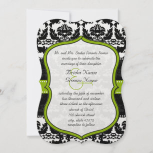 Apple Green Hearts Vintag Damask Wedding Einladung