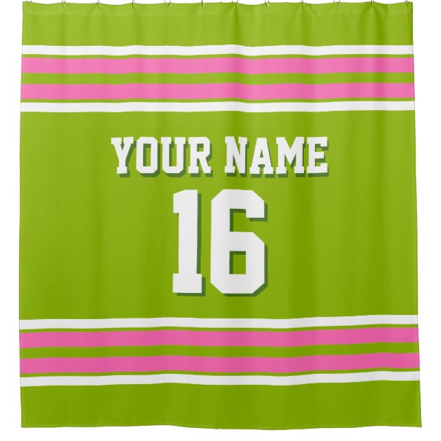 Apple Green Hot Pink White Stripes Sports Jersey Duschvorhang (Vorderseite)