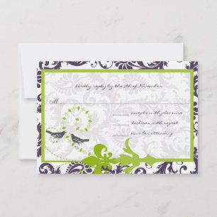 Apple Green Lapis Lila Bird Response Card RSVP Karte