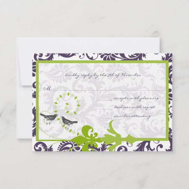 Apple Green Lapis Lila Bird Response Card RSVP Karte (Vorderseite)