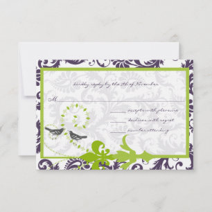 Apple Green Lapis Lila Bird Response Card RSVP Karte