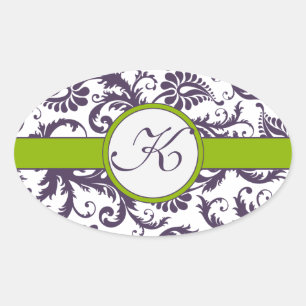Apple Green & Lapis Lila Damask Wedding Stickers
