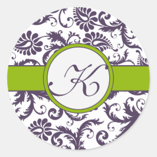 Apple Green & Lapis Lila Damask Wedding Stickers