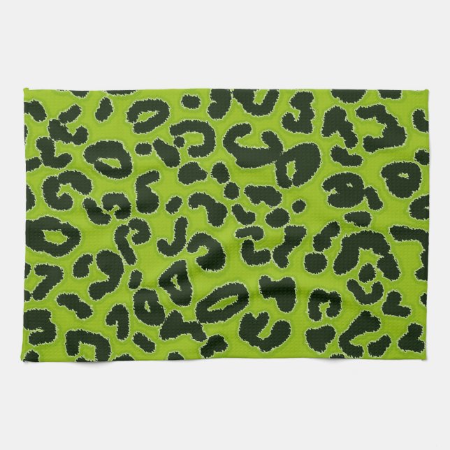 Apple Green Leopard Animal Print Küchentuch (Horizontal)