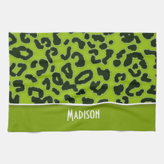 Apple Green Leopard Animal Print; Personalisiert Handtuch