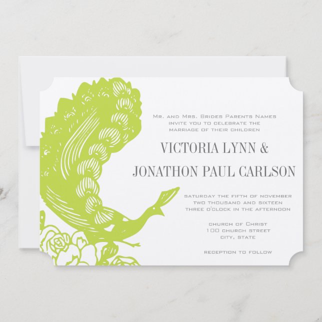 Apple Green Peacock Wedding Einladung (Rückseite)