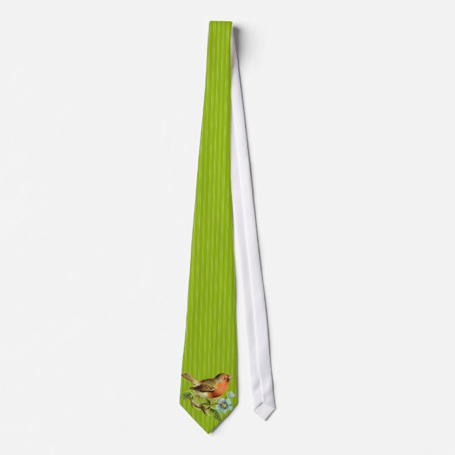 Apple Green Stripes Vintag Bird Wedding Krawatte (Vorderseite)