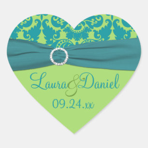 Apple Green und Türkis Damask Wedding Sticker