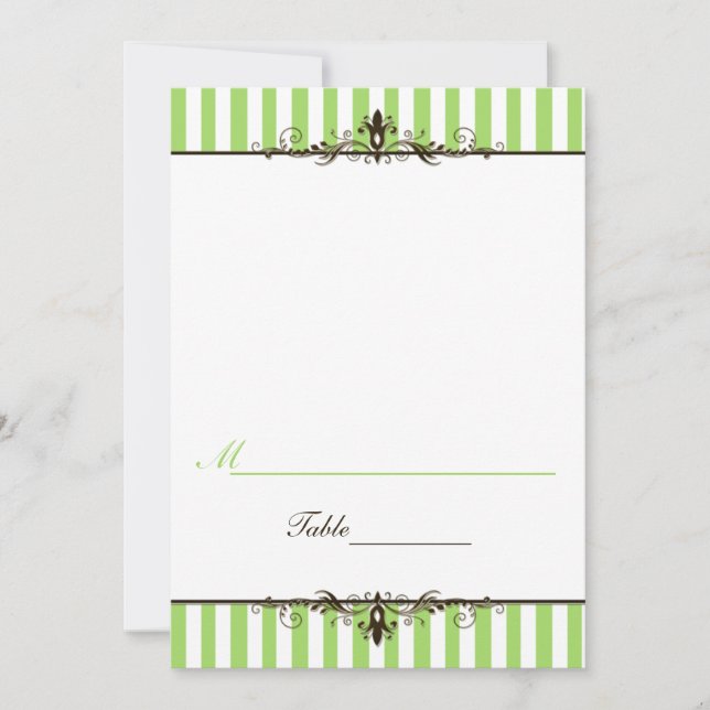 Apple Green und White Stripe Zent Stil Platzkarte (Vorderseite)