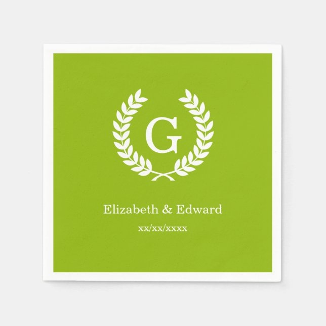 Apple Green Wheat Laurel Wreath Initial Monogram Serviette (Vorderseite)